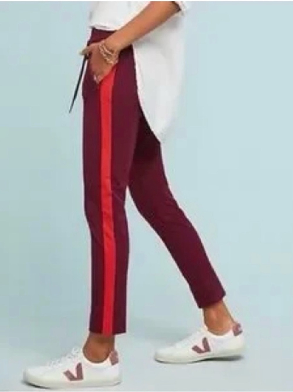 Anthropologie Essential Slim Jogger Ponte Pants Ankle Crop Red Burgundy Size 0